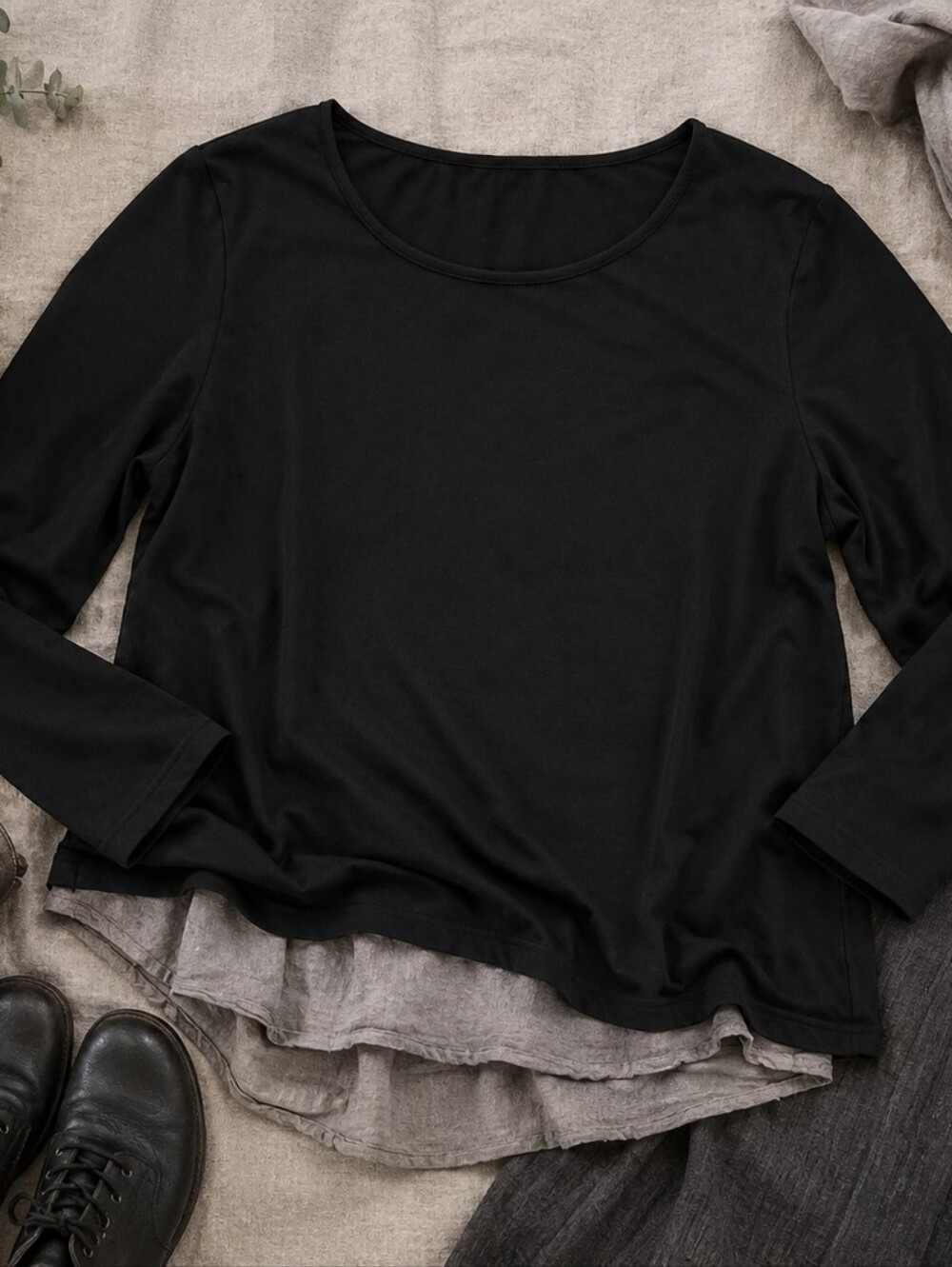 Eileen Fisher Women's 2X Black Long Sleeve Knit Top Plus Size Minimalist Stretch